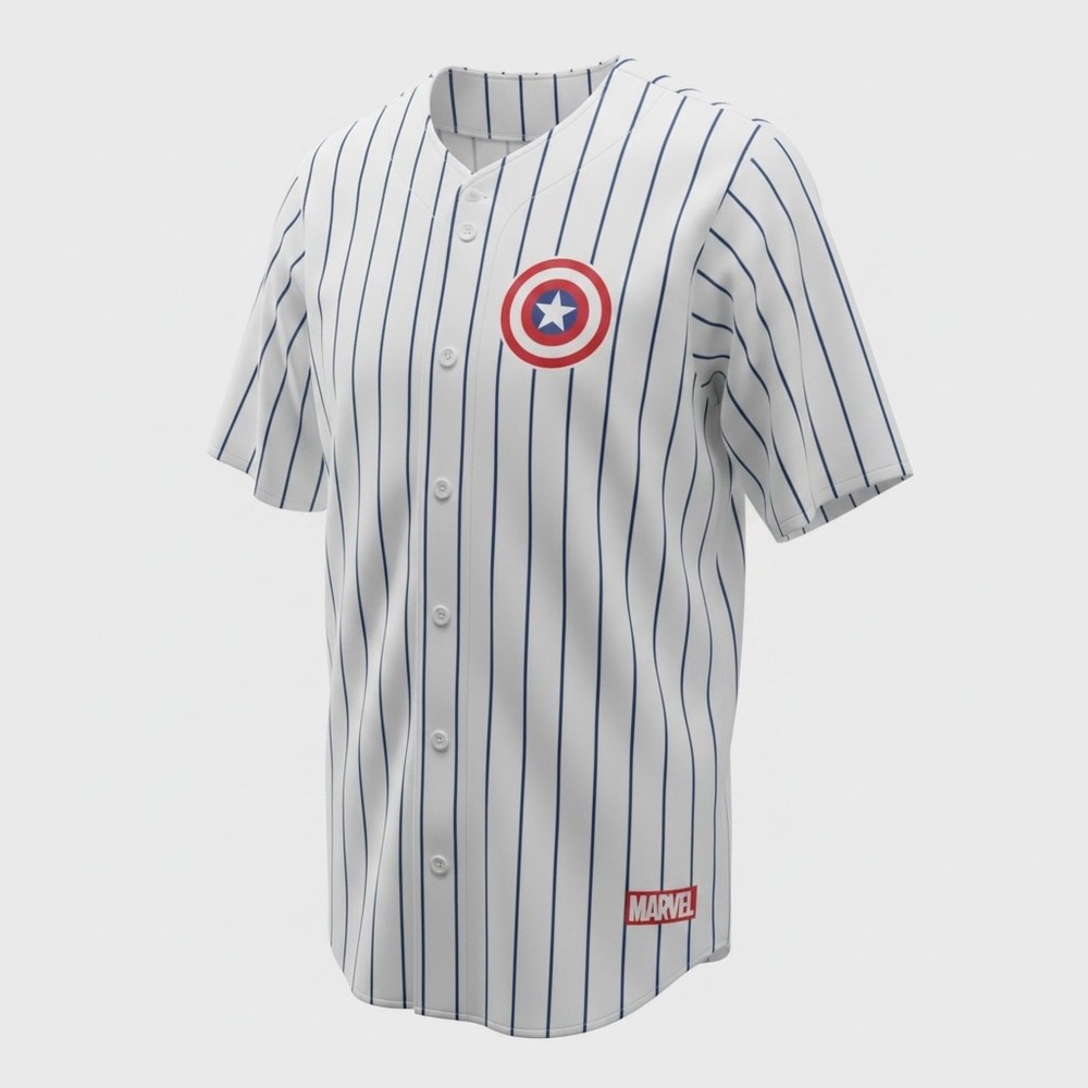 Marvel Baseball Jersey Men XL White Pinstripe Good Captain America 41 Mad Engine